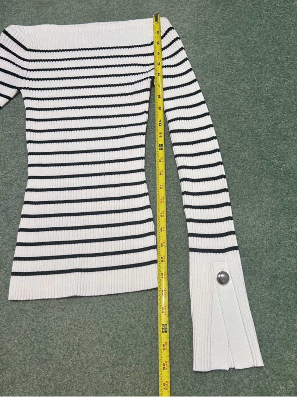 NWOT A.L.C. Anya Striped Off-White and Dark Navy Striped Ribbed Knit Top - Picture 7 of 13